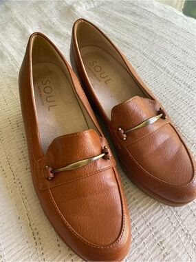 SOUL Naturalizer Cognac Leather Slip-On Loafers with Gold Accent